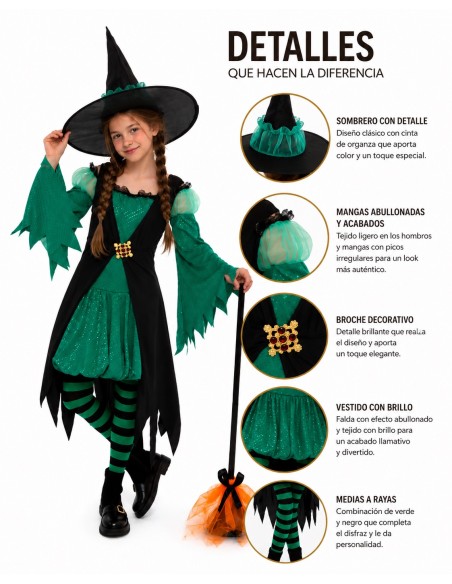 Costume Strega Verde Smeraldo Nuovo | Costumi per Bambini Il Re del Carnevale